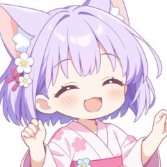 浴衣のパープル猫の女の子スタンプ