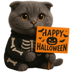 Cute cat with bone Halloween