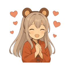 熊耳ロン毛ガールの様々な表情仕草スタンプ