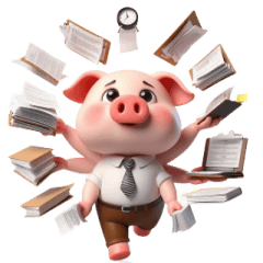 忙しい毎日のピンクのブタ