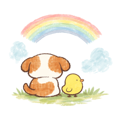 やさしい子犬と小鳥のほっこりスタンプ