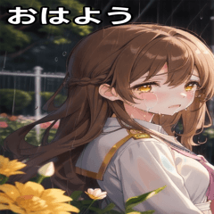 茶髪泣き顔の雨の日の無造作ヘア