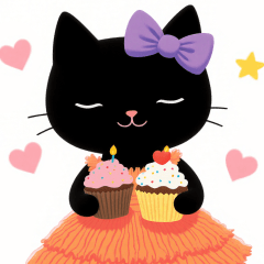 お菓子と黒猫スタンプ