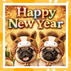 飛び出す♡パグさんのお正月