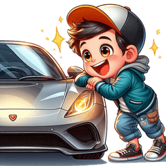 スポーツカー少年のカートゥーンスタンプで