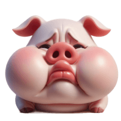 不満顔のピンクのブタ