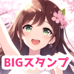 桜の花と女の子BIGスタンプ〈春〉3