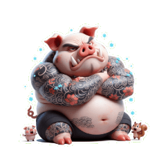 タトゥーピンクぶた怒り中