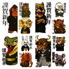 和服を着た十二支たち