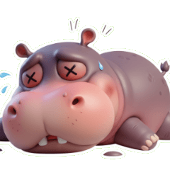 おやすみ、寝る準備万端のぽっちゃりカバ