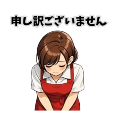 赤いエプロンのサロンスタッフー2。