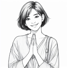 Line Art Girl with cat