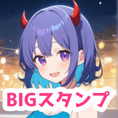 冬プールの水着の悪魔の女の子BIGスタンプ