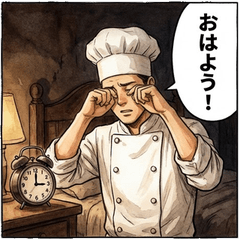 パン職人の早朝3時4コマスタンプ